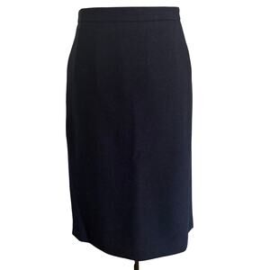 PURE Collection Classic 100% Wool Pencil Skirt Minimalist Timeless Midnight Blue